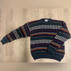 Vintage Knit Plaid Men’s Large Navy Blue Green Sweater